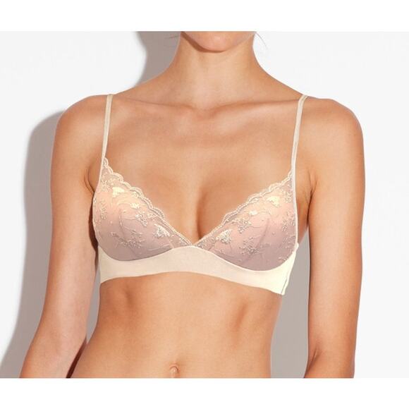 La Perla Embroidered Tulle Wireless Padded Bralette Size 32B Halo Ivory Nude - Picture 2 of 10